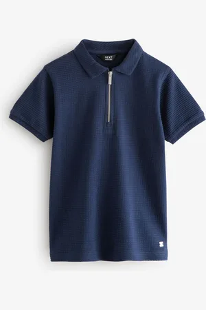Next Boys Navy Textured Short Sleeve Quarter Zip Polo Shirt (3-16yrs)