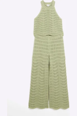 River Island Girls Girls Crochet 100% Cotton Top And Trousers Set