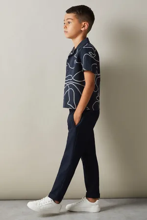 Reiss Boys Navy Menton Junior 100% Cotton Jersey Embroidered Shirt