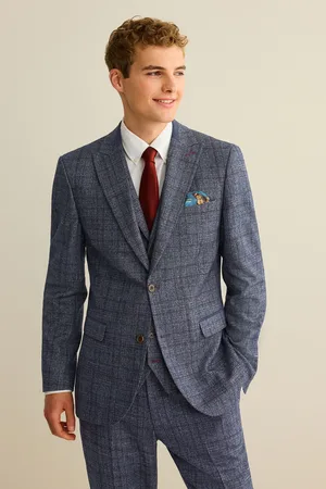 Next Mens Navy Slim Fit Trimmed Check Suit Jacket
