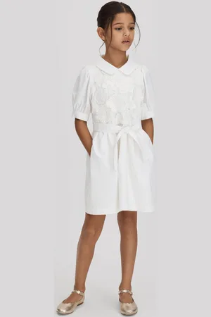 Reiss Girls Ivory Dannie 4-9 yrs Embroidered Puff Sleeve Dress