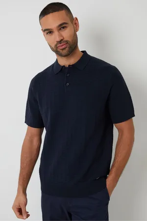 Threadbare Cotton Mix Short Sleeve Textured Knitted Polo Shirt L