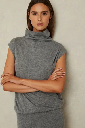 Reiss Womens Hester Petite Knitted Wool-Cashmere Blouson Top Midi Dress