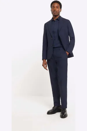 River Island Blue Plain Slim Suit Trousers 26W x 31L (UK 26 R)