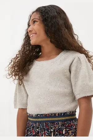 Fat Face Girls Oatmeal Sequin Knitted Top