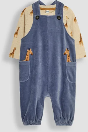 JoJo Maman Bébé Boys Denim Giraffe Applique Velour Dungarees And Top Set