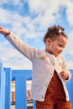 JoJo Maman Bébé Girls Embroidered Cosy Cable Cardigan