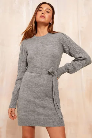 Friends Like These Womens Tie Waist Cable Sleeve Mini Dress