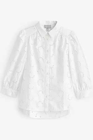 Pure Collection Womens Broderie 3/4 Sleeve 100% Cotton Blouse