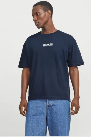 JACK & JONES Blue Seoul Graphic Print Back 100% Cotton T-Shirt L