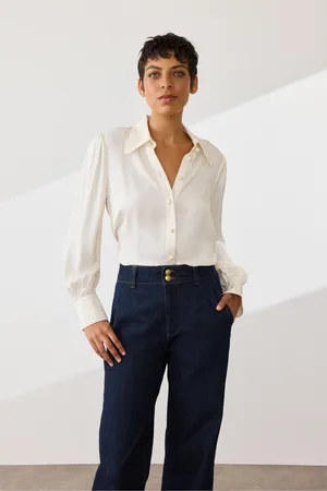 LK Bennett Womens Sonya Crepe Blouse With Pearl Buttons