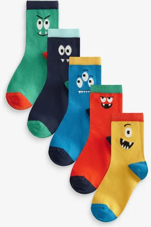 Next Boys Bright Monster Smiles Print Cotton Rich Socks 5 Pack