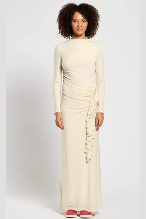DASKA Charlotte Maxi Dress With Long Sleeves And Side Frill Detail XS