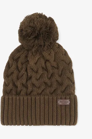 Barbour Mens Olive Gainford Cable Knit Pom Beanie