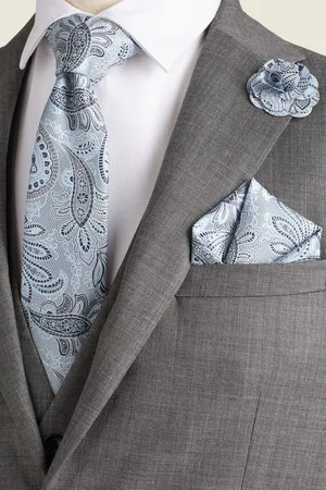 Next Mens Light Textured Paisley Tie, Pocket Square And Pin Set