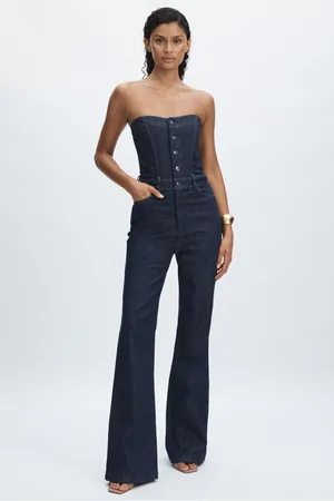 Paige Womens Stretch Cotton Denim Bustier Jumpsuit