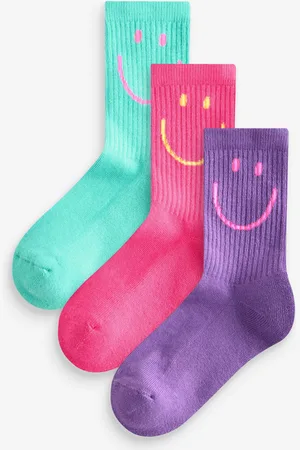 Next Girls Pink, Purple and Teal Character Regular Length Cotton Rich Cushioned Sole Ankle Socks 3 Pack