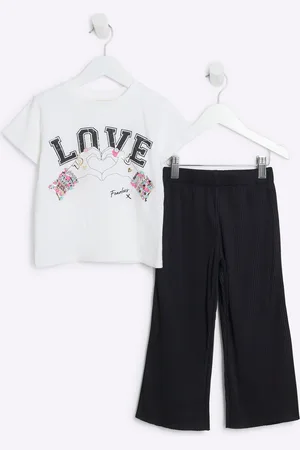 River Island Girls Girls Love Bracelet 100% Cotton T-Shirt and Leggings Set