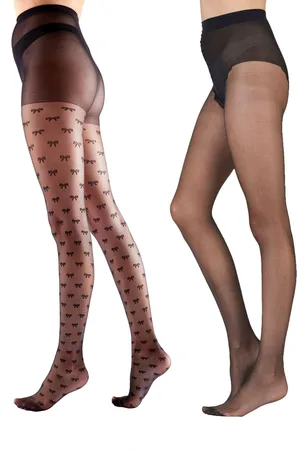Pretty Polly Womens All Over Bow 10 Denier Gloss Tights 2 Pack