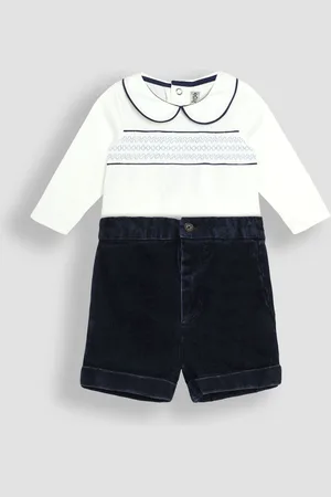 JoJo Maman Bébé Boys Navy Smocked Body And Woven Shorts Set