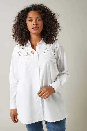 Evans Curve Embroidered Floral 100% Cotton Shirt AU 16