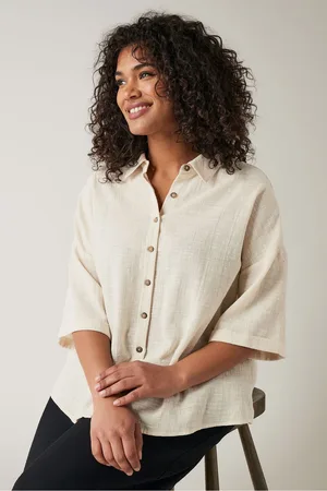 Evans Womens Green 100% Cotton Slub Shirt