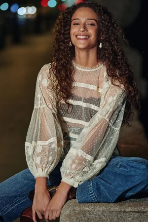 Next Womens Sheer Lace High Neck Blouse