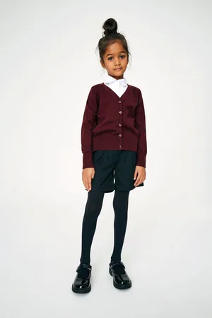 Next Girls Burgundy Cotton Rich School V-Neck Cardigan (3-16yrs)