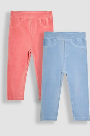 JoJo Maman Bébé Girls Rose & Pale Blue 2-Pack Jersey Cord Leggings
