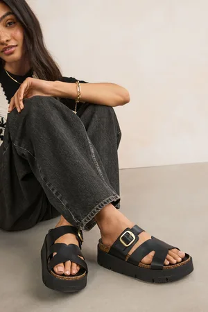 Next Black Forever Comfort Leather Strap Buckle Detail Sandals AU 6.5 (EU 37.5)