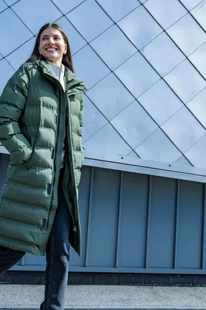 Tog 24 Green Womens Glaston Longline Thermal Parka Hooded Puffer Coat AU 10