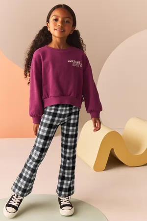 Next Girls Burgundy Graphic Sweatshirt And Check Flare Leggings Set (3-16yrs)