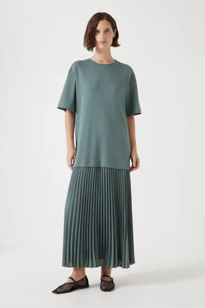Hush Puppies Esme Short Sleeve Pleated Midi Dress XL Reg