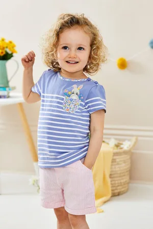 JoJo Maman Bébé Girls Seersucker Stripe Pretty Shorts