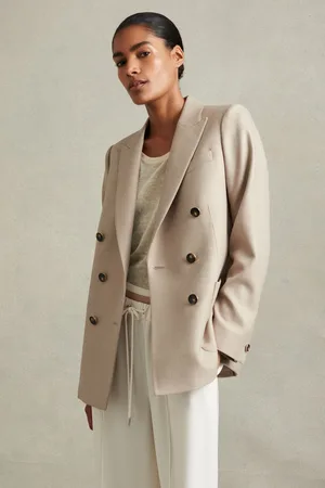 Reiss Womens Neutral Harriet Wool Blend Double Breasted Blazer