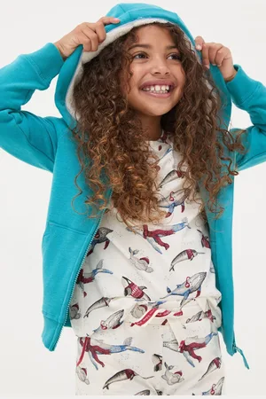 Fat Face Girls FatFace Teal Shelter Wilson the Whale Zip Thru