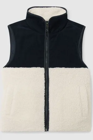 Reiss Boys Navy/White Dutton Cotton-Corduroy and Fleece Gilet
