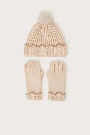 Monsoon Girls Faux Fur Pom-Pom Hat And Gloves Set