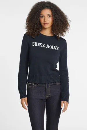 Guess Womens Navy 100% Cotton Logo Knit Jumper