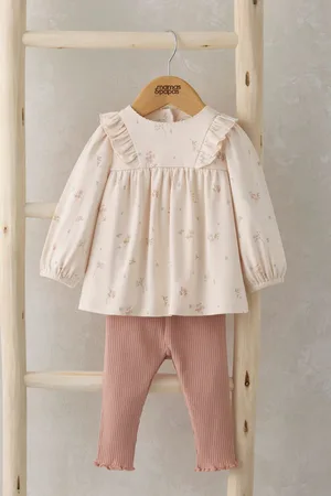 Mamas & Papas Girls 100% Cotton Floral Long Sleeve Top And Legging Set
