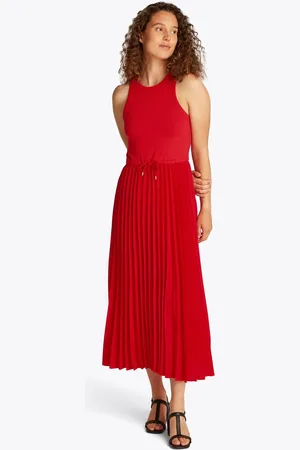 Tommy Hilfiger Rib Pleated Sleeveless Midi Flare Dress L