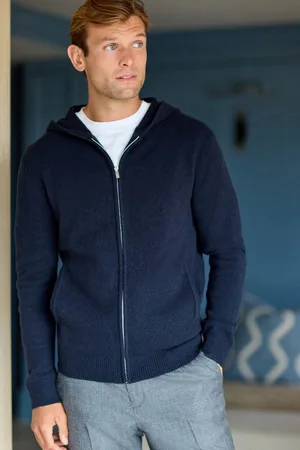 Next Mens Navy Regular Fit 100% Merino Signature Zip-Through Hoodie