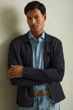 Reiss Mens Navy Rivers Knitted Zip-Through Jacket