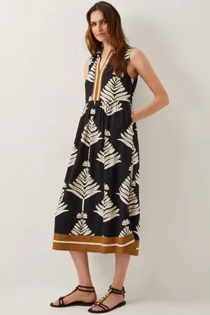 Monsoon Pamela Sleeveless Leaf Print Midi Dress XL
