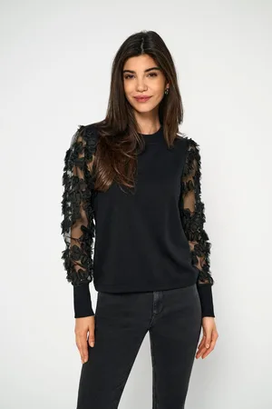 JDY Womens Organza Sleeve Sweatshirt Top