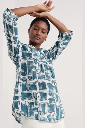 Seasalt Cornwall Blue Op Art 100% Cotton Tunic Top AU 8