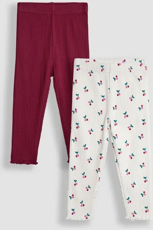 JoJo Maman Bébé Girls Cherry Rib Frill Leggings 2 Pack