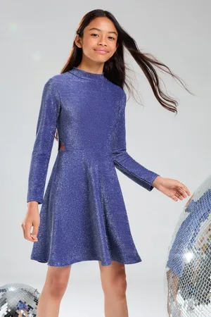 Lipsy London Girls Navy Glitter Cut Out Party Dress (5-16yrs)
