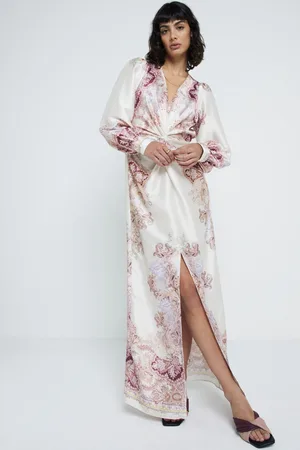River Island Twist Front Printed V Neck Maxi Dress AU 12