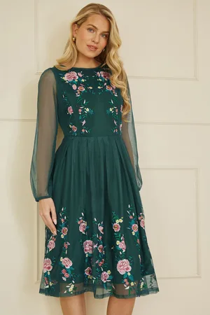 Yumi Embroidered Long Mesh Sleeve Prom Skater Dress AU 16